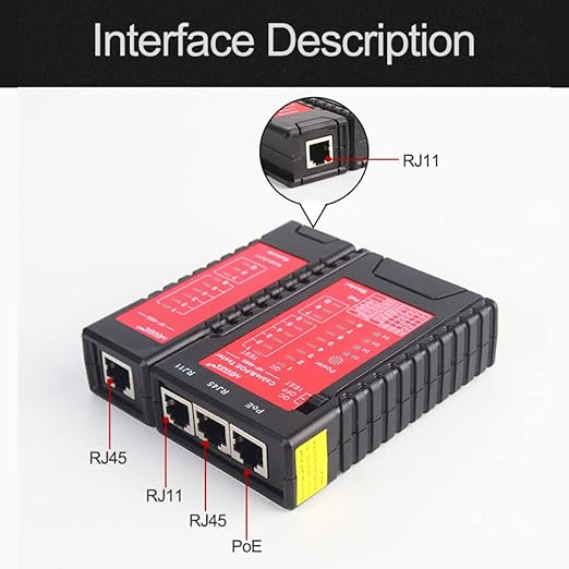 NOYAFA Network Cable Tester for RJ45 RJ11 RJ12 /Cat5 Cat5e Cat6 Cat6a Cat7, Universal Cable Tester, Continuity Test, Phone Line Cat3, Ethernet Tester, LAN Cable Test Tool (Red)