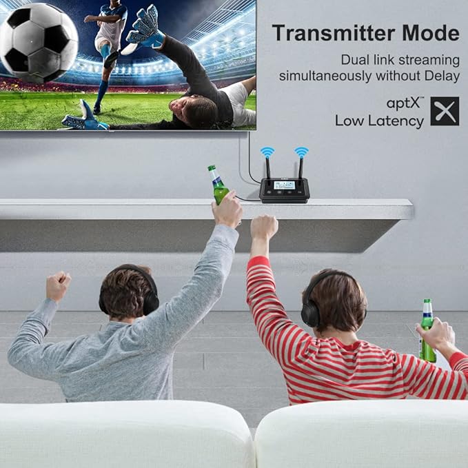 1Mii B03+ Bluetooth Transmitter Receiver for TV Home Stereo, Long Range Bluetooth 5.3 Adapter for TV Audio with Screen, aptX Low Latency & HD & AD, Optical RCA AUX 3.5mm Inputs/Outputs