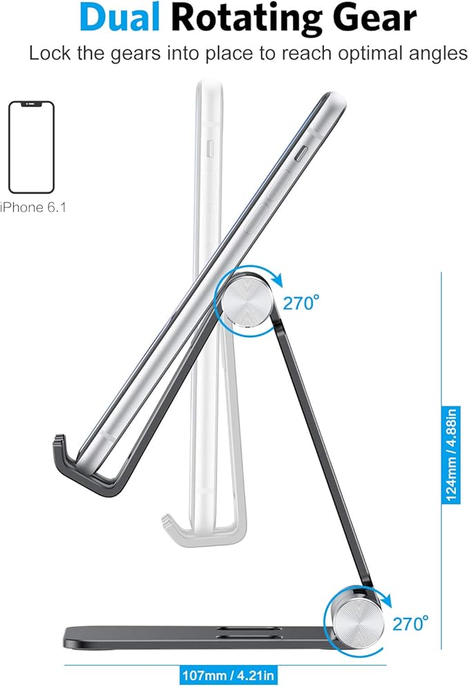 OMOTON Foldable Cell Phone Stand, C4 Portable Aluminum Phone Holder, Adjustable Phone Dock Cradle Compatible with iPhone 13/12/11 Pro Max, Samsung Galaxy, Small Tablets and Other Phones, Black