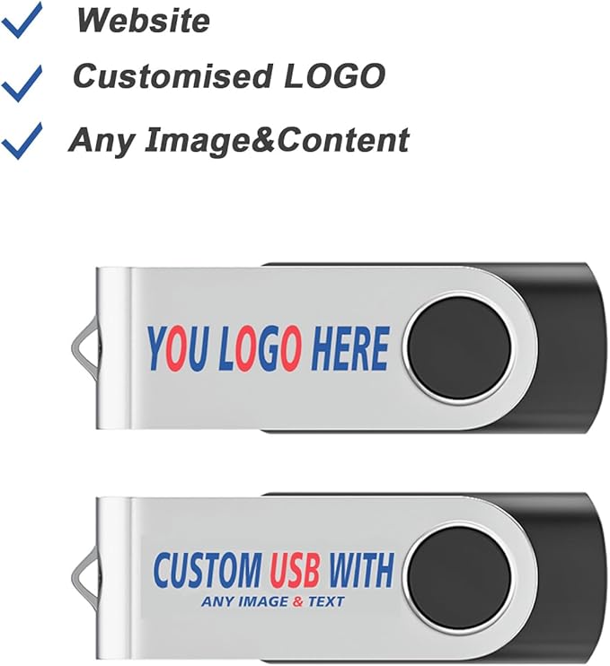 Personalized Flash Drives 64GB, Wooolken Customizable USB 2.0 Thumb Drives 10/20/50/100 Pack, Logo Memory Stick Custom Flash Drive Engraved Logo (Mixcolors)