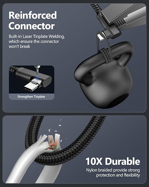 SUNGUY USB C Cable Right Angle 0.8FT, 10Gbps USB 3.1 Gen 2 to USB C Data Cable Compatible with iPhone 16/15 Series, Android Auto, Samsung Galaxy S24/S23, SSD, Huawei P30/P20, i-Pad Pro-Black