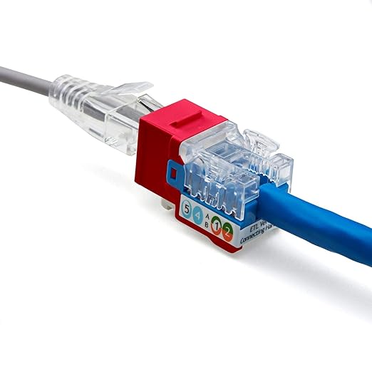 TRUE CABLE Cat6A Keystone Jack, Unshielded (UTP), 90 Degree Punch-Down, PoE++ (4PPoE), UL Listed, ETL Verified, ANSI/TIA Certified, Modular RJ45 Female, Red, 12 Pack
