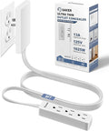 Saker Outlet Concealer Power Strip, 8ft Ultra-Thin Extension Cord with 3 Outlets,1625W, Low-Profile Flat Plug, Wall-Hugging Design for Home, Office, and TV Setup (8ft)