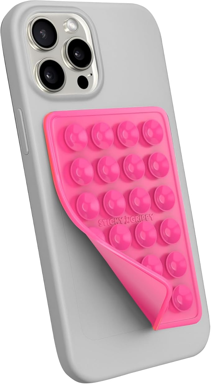 Suction Phone Case Mount, Sillicon Adhesive Phone Accessory for iPhone and Android, Hands-Free Fidget Toy Mirror Shower Phone Holder, Tiktok Videos and Selfies (Pink)