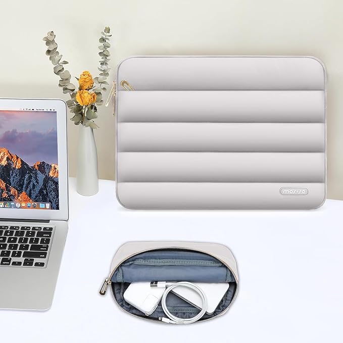 MOSISO 15-15.6 inch Laptop Case, 16 inch Puffy Laptop Sleeve Compatible with MacBook Pro 16, HP Dell ASUS Acer Toshiba Lenovo Notebook Computer, Polyester Horizontal Bag with Small Case, Gray