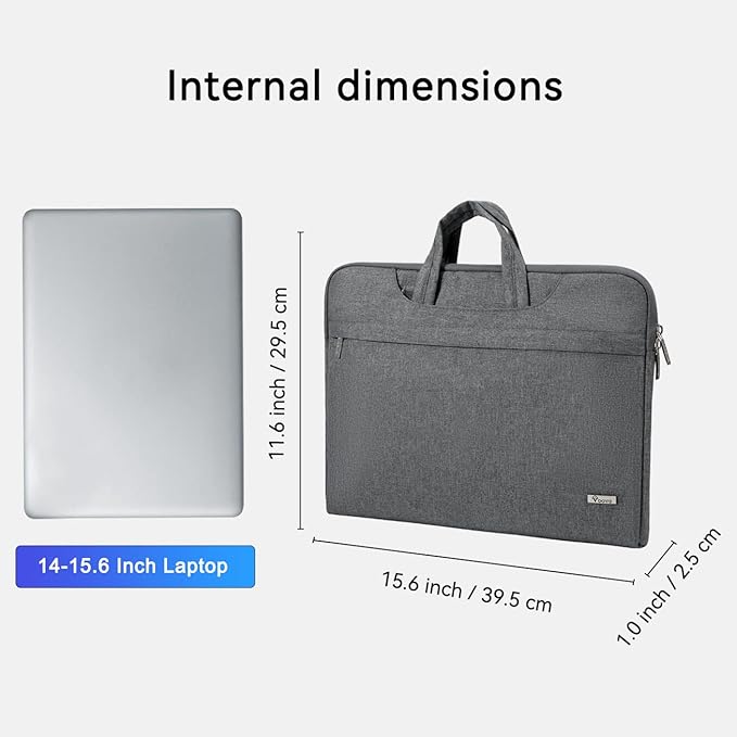 Voova Laptop Bag 15.6 Inch, Waterproof Computer Sleeve Carrying Case with Shoulder Straps & Handle Compatible with Macbook Air 15 M2/M3/M4, MacBook Pro 15/16, 15-16 Inch Hp Dell Lenovo Asus, Grey
