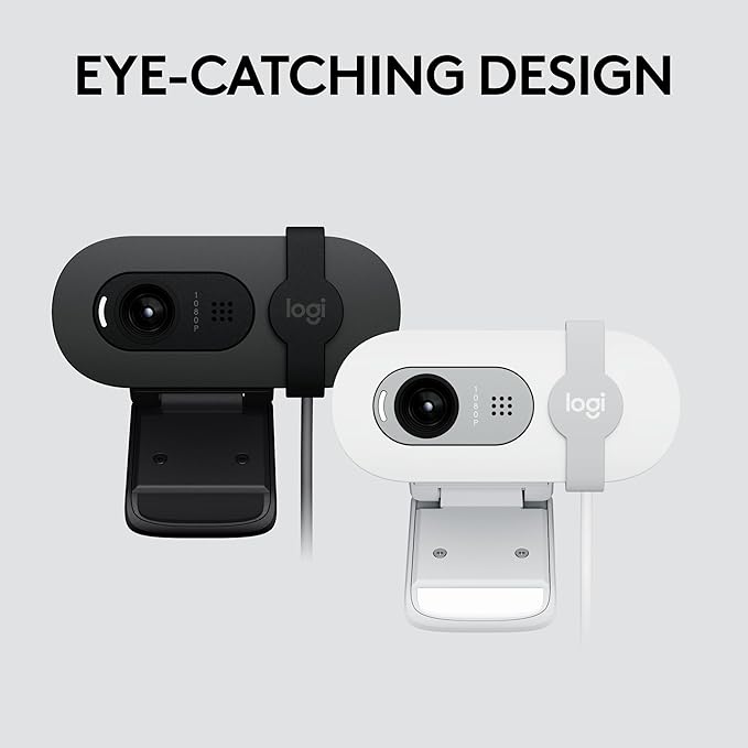 Logitech Brio 100 Full HD 1080p Webcam for Meetings, Streaming, Desktop, Laptop, PC - Built-in Mic, Shutter, USB-A, Teams, Zoom - Off-White