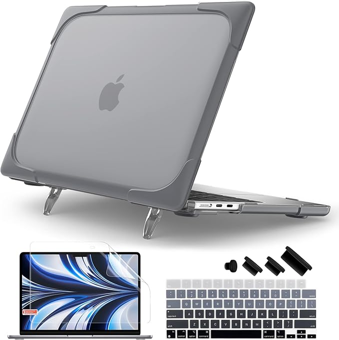 Batianda for M4 MacBook Air 13.6 inch Case 2025 2024 2022 Release Model A3240 A2681(M2) A3113(M3), Heavy Duty Shockproof Protective Hard Shell with Fold Kickstand & Keyboard Cover, Gray