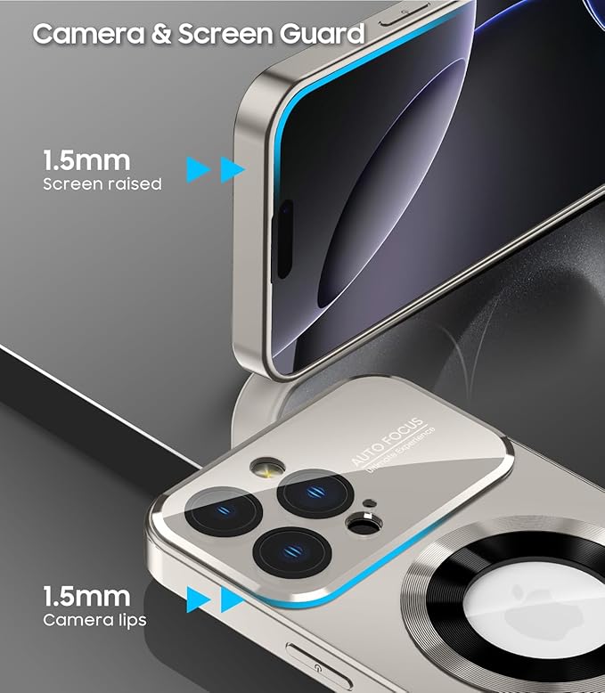 Magnetic for iPhone 16 Pro Max Case, Compatible with MagSafe, Built-in Camera Lens Protector, Logo View, Military Grade Drop Protection Phone Cover, Titanium Gray