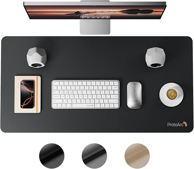 ProtoArc Leather Desk Mat, Large Mouse Pad- 31.5×15.8 inch, Non-Slip PU Leather Desk Pad Protector, Premium Desktop Mat for Computer, Keyboard and Mouse, Black