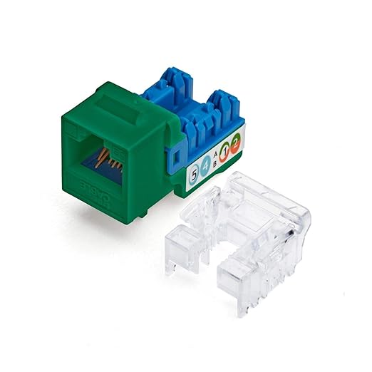 trueCABLE Cat5e Keystone Jack, Unshielded (UTP), 90 Degree Punch-Down, PoE++ (4PPoE) 100W, UL Listed, ETL Verified, ANSI/TIA Certified, Modular RJ45 Female, Green, 12 Pack