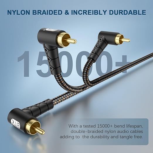 EMK 90 Degree RCA Subwoofer Cable 24K Gold-Plated Connector Nylon Braided Double Shielded – Support Digital & Analog Signals for Amplifier, Home Theater, Hi-Fi System,Subwoofer Black/30ft/10m