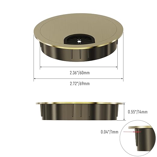 Desk Grommet 2-3/8 Inch 60mm, Zinc Alloy Computer Desk Wire Hole Cover, Office Desktop Cord Cable Hole Metal Ring, Bronze Tone