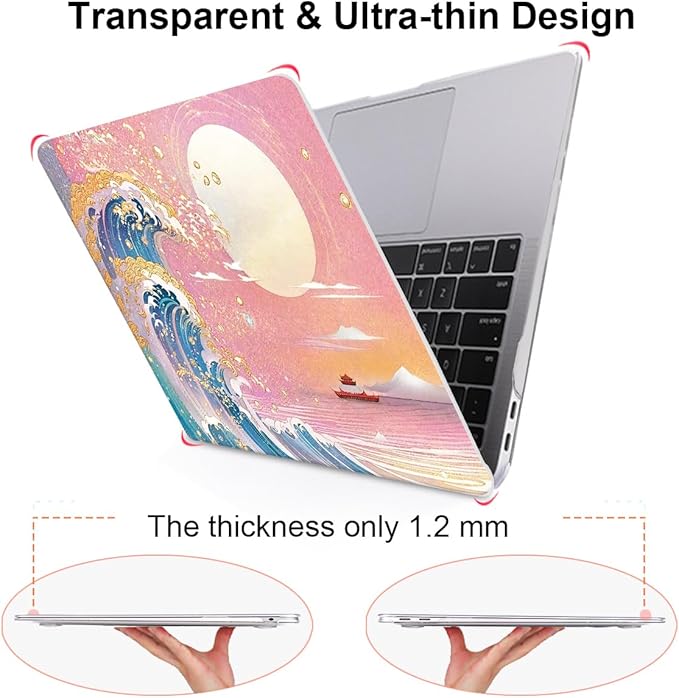 for MacBook Pro 13-inch Case 2022 2021 2020-2016 Release M2 M1 Chip A2338 A2251 A2289 A2159 A1989 A1706, Pattern Plastic Hard Shell Keyboard Cover Screen Film Webcam Cover, Sunset Glow Waves
