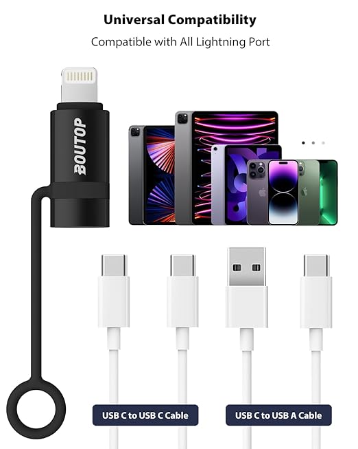 [MFi Certified] 36W USB C to Lightning Cable Adapter, Support Data Sync/PD Fast Charging Compatible with iPhone iPad AirPods, with Anti-Lost Holder - Black 2 Pack
