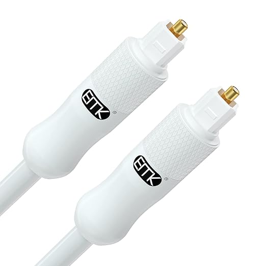 EMK White Optical Audio Cable [1.5ft/0.5M] - Digital SPDIF Toslink Fiber Optic Cable for Sound Bar, TV, Home Theater, Blu-ray Player - White, High-Speed, Low-Loss, Gold-Plated Connectors
