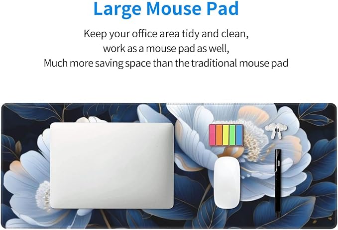 Gaming Mouse Pad, Large Non-Slip Rubber Base Mousepad, Keyboard Mouse Mat, Desk Pad with Stitched Edges, 31.5x11.8inch, Gorgeous Flowers
