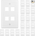 FGB 4-Port Keystone Wall Plate 20-Pack, Low-Profile Single Gang Wall Plates for RJ45, HDMI, and Coax Keystone Inserts, White