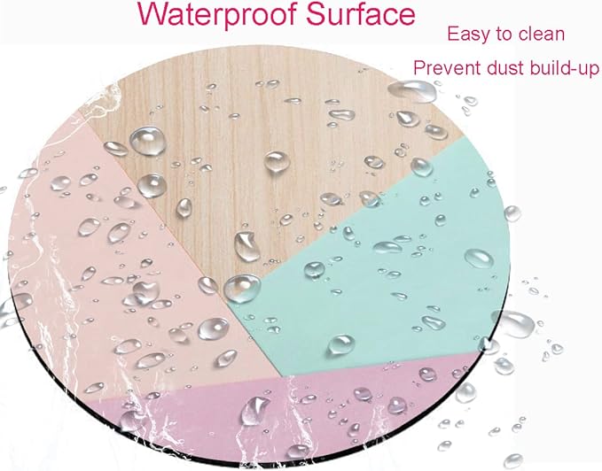 Round Mouse Pad, Wood Pink Green Purple Splice Mouse Pad, Washable Gaming Mousepads with Lycra Cloth, Non-Slip Rubber Base Computer Small Mouse Pads for Wireless Mouse
