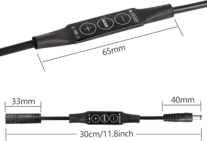 PNGKNYOCN DC 12V LED Strip Lights Dimmer DC 5.5 * 2.1mm Male to Female Mini Single Color LED Dimming Controller(2-Pack)