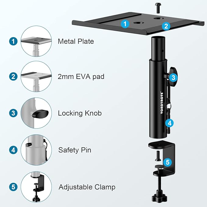 Set of 2 Studio Monitor Stands Desktop Clamp Speaker Stands Against The Wall