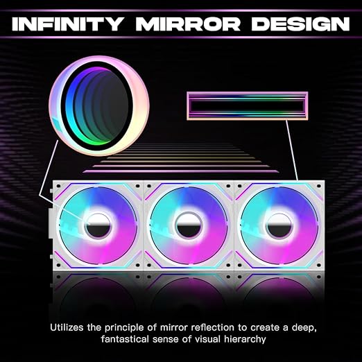 Jungle Leopard Interstellar V2 120mm Case Fan Infinity Mirror Module Daisy-Chain ARGB Fan Triple Pack with Controller Suitable for Computer Case & 360mm AIO Cooler(White-3pack)