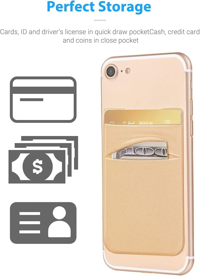 2 Pack Stick On Wallet Sleeve Cell Phone Dual Pocket Card Holder Double Pocket Pouch for iPhone Android Smartphone (2 Pack Gold)