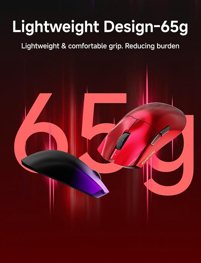 S9 Ultra Wireless Gaming Mouse, 59G Ergonomic Computer Mouse, Triple Modes, 8K Polling, PAW3950 42K DPI Optical Sensor, Kailh Switch, 250h Battery Life, Programmable for PC/Win/Mac(Red)
