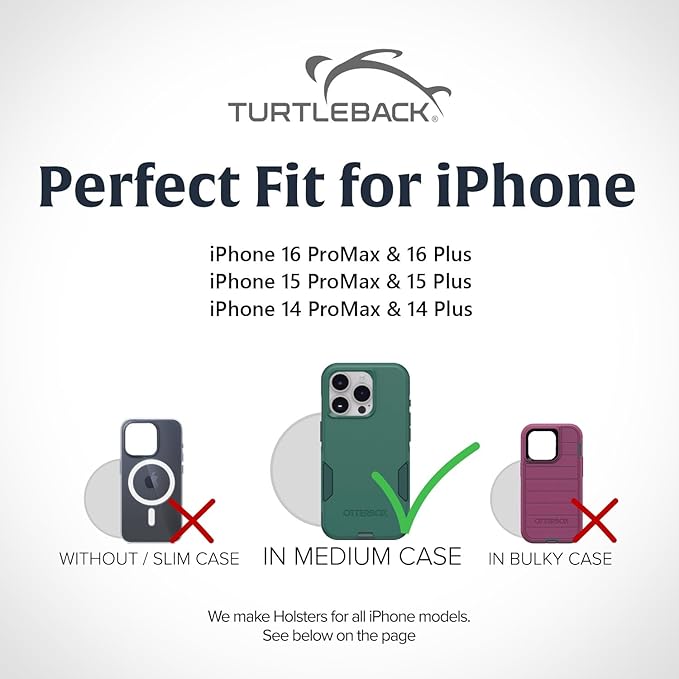 Turtleback Belt Holder for iPhone 16 Pro Max, 15 Pro Max, 14 Pro Max -Medium- Fits w/Shockproof Commuter Style Cases, Premium Black Leather Horizontal Case Magnetic Closure Leather Wrapped Clip