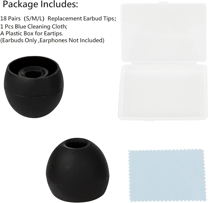Silicone Earbud Replacement Tips Earbud Tips Ear Bud Covers for Fit Most in-Ear Earbuds(Inner Hole 3.8mm -5.5mm) Headphone Rubber Tips Eartips 18 Pairs S M L