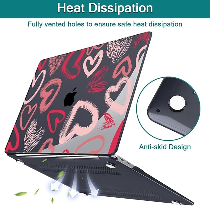 Teryeefi for MacBook Air 13 inch Case M1 A2337 A2179 A1932 (2020 2019 2018 Releaes) with Retina Display with Touch ID, PC Plastic Hard Shell & Keyboard Cover & Screen Protector, Heart A002