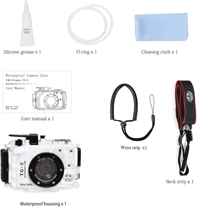 Seafrog WPC-TG6 Waterproof housing case Underwater Diving 195FT/60M Works for Olympus TG-6 Cameras White(Housing + Red Filter)