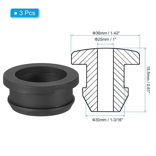 PATIKIL 30mm / 1-3/16 Inch Drill Hole,1 Inch ID Rubber Grommets, 3Pcs Top Hat Grommet for Wiring Eyelet Ring Gasket Automotive Firewall Cable Hole Plugs Wires Protection, Black