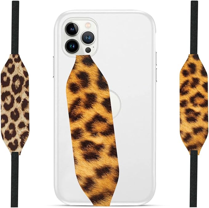 Phone Grip Strap - Pack of 2 Reversible Finger Holder for Phone Back, Customizable Anti-Slip Design, Wireless Charging Compatible Detachable Holder for iPhone - Cheetah Chick