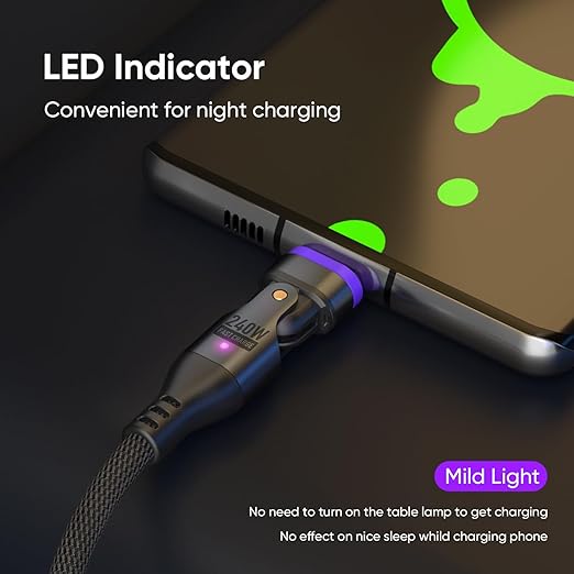 240W Rotating USBC to USB C Magnetic Data Cable, 3ft for Laptop/Tablet/Smart Phone