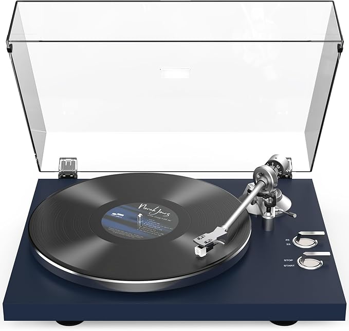 Turntables Belt-Drive Record Player with Wireless Output Connectivity Vinyl Player 33&45 RPM Speed Phono Line Output USB Digital to PC Recording ATN3600L MM Cartridge&Counterweight Dark Blue