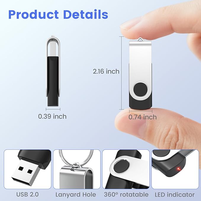 ABLAZE 16GB Flash Drive 10 Pack, USB 2.0 Memory Stick with Lanyards Swivel Thumb Drives Bulk 16GB Pendrive U Disk for Data Storage (Mixcolors)