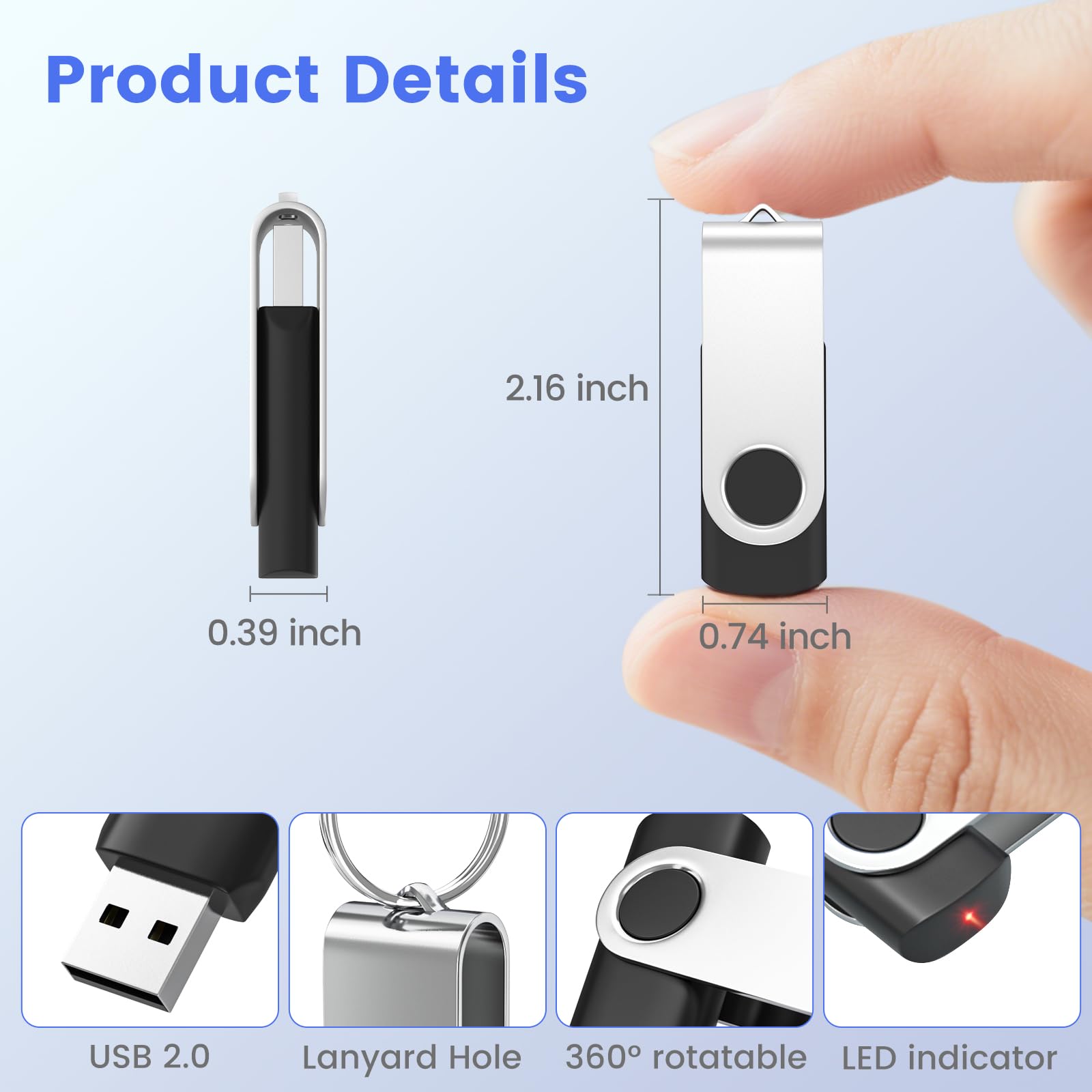 ABLAZE 4GB USB Flash Drive 20 Pack, USB 2.0 Thumb Drives with Lanyards Bulk Memory Sticks Pendrives 20PCS (Black)