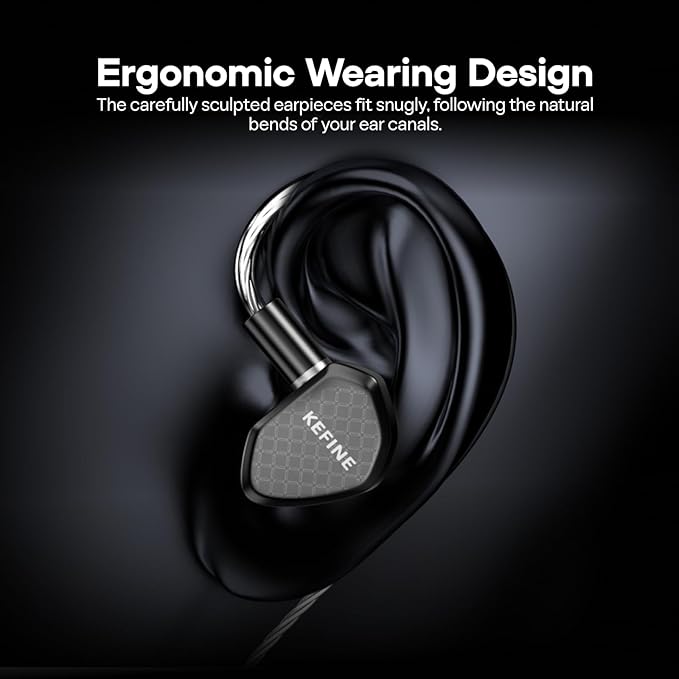 Linsoul Kefine Klean in Ear Monitor,10mm DLC Diaphragm Dynamic Driver HiFi Earphones,Wired Gaming Earbuds,Replaceable Nozzles,Detachable Silver-Plated Cable for Audiophile (No Mic 3.5mm, Black)