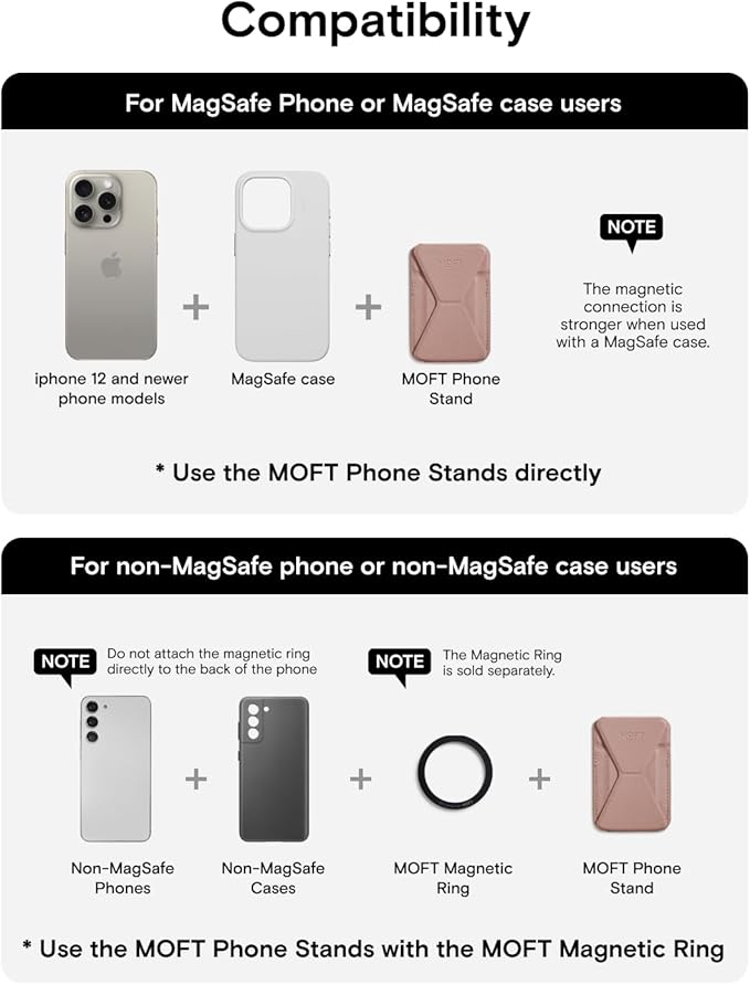 MOFT Magnetic Wallet Stand Compatible with iPhone 16/15/14/13/12 Series, Angle Adjustment & Magsafe Compatible MOVAS Phone Stand,Classic Nude