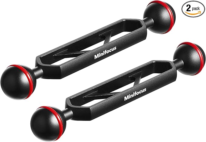 MINIFOCUS 6" Double Ball Aluminum Extension Arm, 1" Ball Head Connector Underwater CNC Arm System Ball Head Extension for Strobe/Video Light/Diving Camera Tray, Waterproof and Rustproof (2pack)