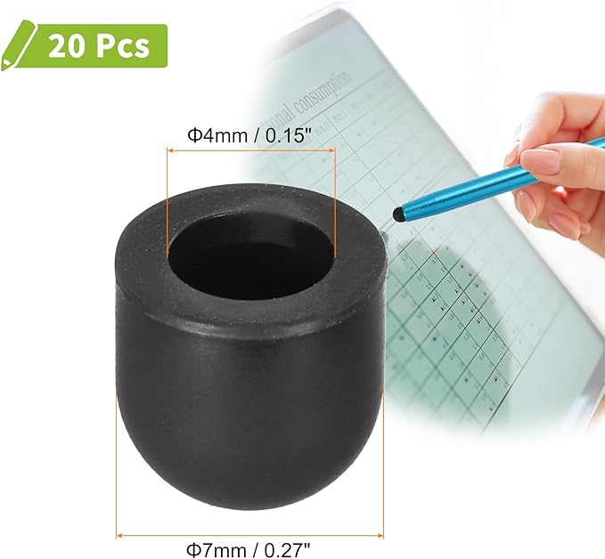MECCANIXITY 20Pcs Replacement Stylus Pen Tips 7mm Conductive Capacitive Touch Screen Pens Tips Silicone Rubber, Black