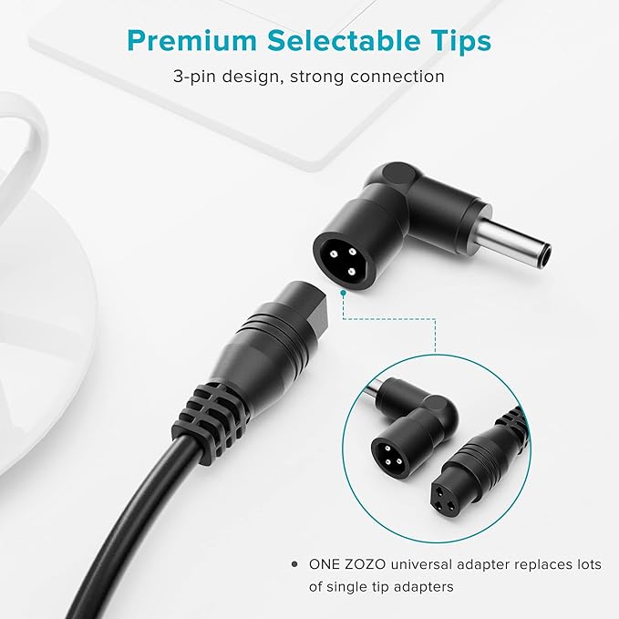 ZOZO Universal Laptop Charger 90W AC Adapter for HP Dell Gateway Toshiba Lenovo Acer ASUS Samsung Sony Ultrabook Chromebook DC Output 12V 15V 18.5V 19V 19.5V 20V Power Supply Cord with 19 Tips
