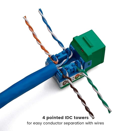 trueCABLE Cat6A Keystone Jack, Unshielded (UTP), 90 Degree Punch-Down, PoE++ (4PPoE), UL Listed, ETL Verified, ANSI/TIA Certified, Modular RJ45 Female, Green, 48 Pack