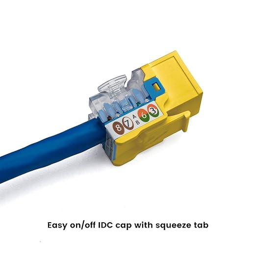 trueCABLE Cat6 Keystone Jack, Unshielded (UTP), 90 Degree Punch-Down, PoE++ (4PPoE) 100W, UL Listed, ETL Verified, ANSI/TIA Certified, Modular RJ45 Female, Yellow, 12 Pack