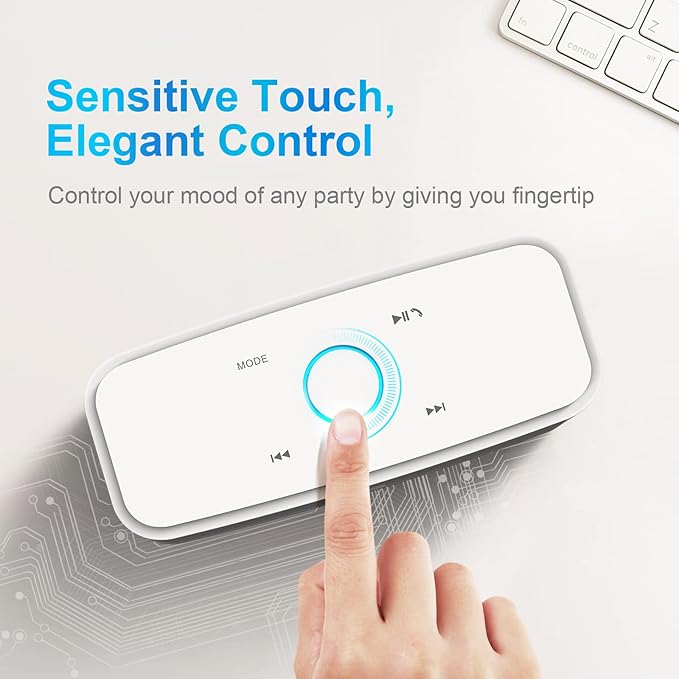 DOSS SoundBox Touch Wireless Bluetooth Speaker with 12W HD Sound and Bass, IPX5 Water-Resistant, 20H Playtime, Handsfree, Portable for Office, Home, Outdoor, Travel-White
