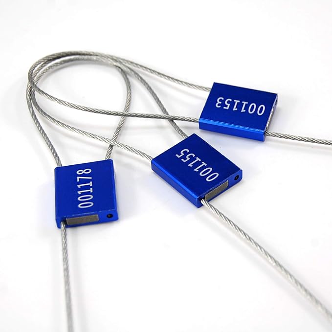 Pull Tight Numbered Steel Metal Security Cable Seals Alumium Body Anti-Tamper Shipping Self-Locking Tags for Container, Cargo, Trailer, Vans, Oil Tank Truck ISO 17712 Standard (Pack of 50, Blue)