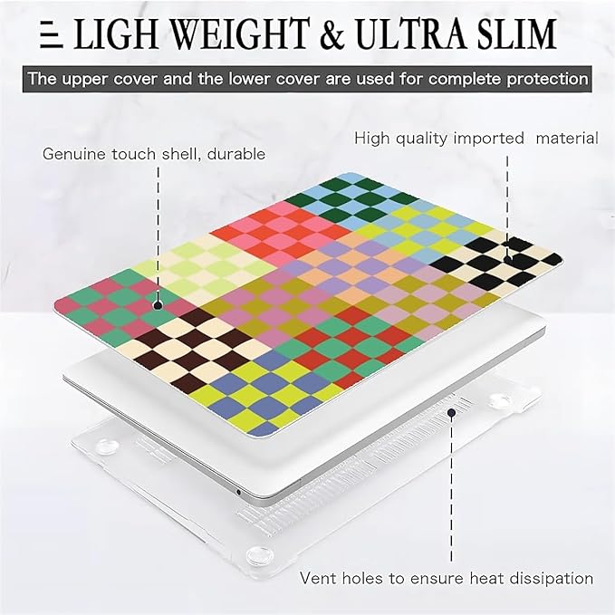 Compatible with MacBook Air 13.3 13.6 Inch Case 2022 2021 2020 2019 Plastic Hard Shell Case Cover,13.3 Air (A1932/A2179/A2337), Colorful Checker