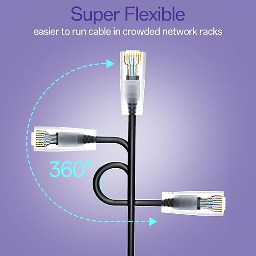 Cat6a Patch Cables 0.5ft (10 Pack) Slim, Cat6 Ethernet Patch Cable Pure Copper, Flexible Cat 6 Patch Cable 550MHZ 10G, Space-Saving Cat 6A Network Cables for Patch Panel, Black