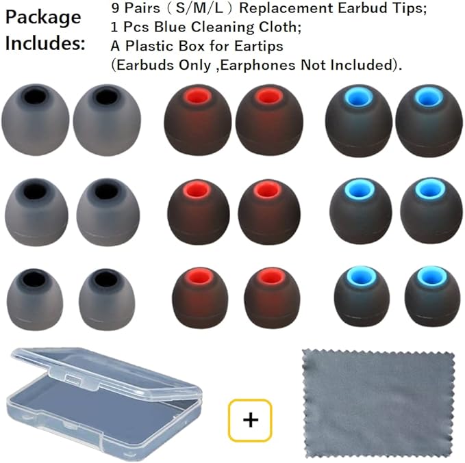 Replacement Earbud Tips Earbud Covers Silicone Tips Ear Gels Fit for Inner Hole from 3.8mm - 5.1mm Earphones 9 Pairs S/M/L